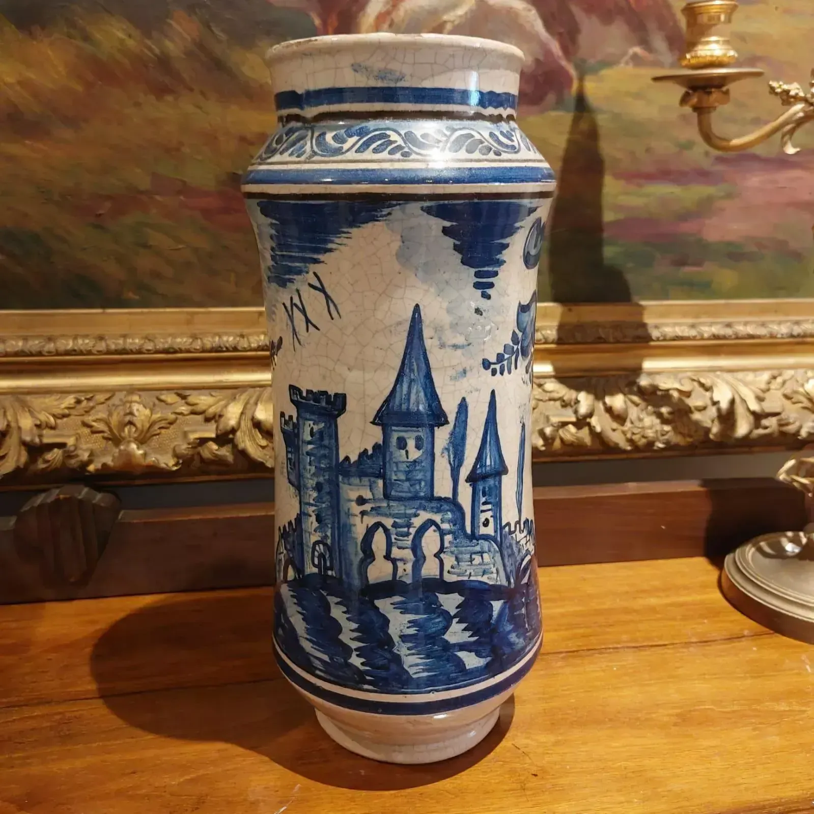 Pair Of 18th Century Albarello Drug Jars In Maiolica photo vintage