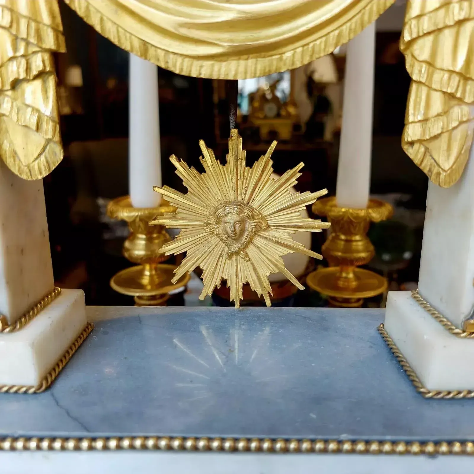 Empire Period Portico Clock In White Marble And Gilt Bronze, 19th Century photo Home Decor
