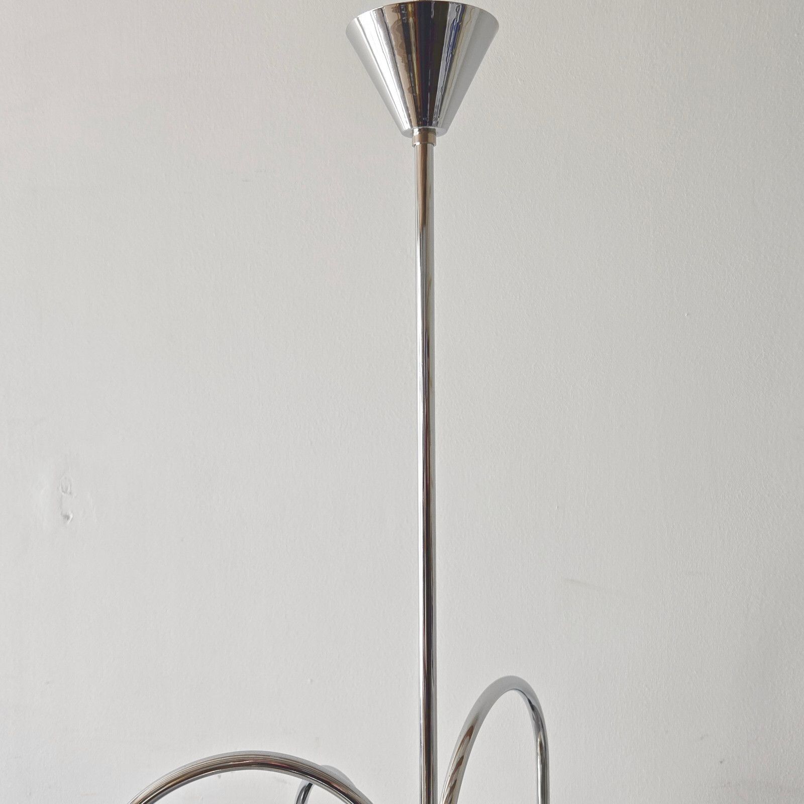 Vintage 1970s 6 Balls Glass Rib & Chrome Steel Ceiling Chandelier 70s Retro photo vinterior