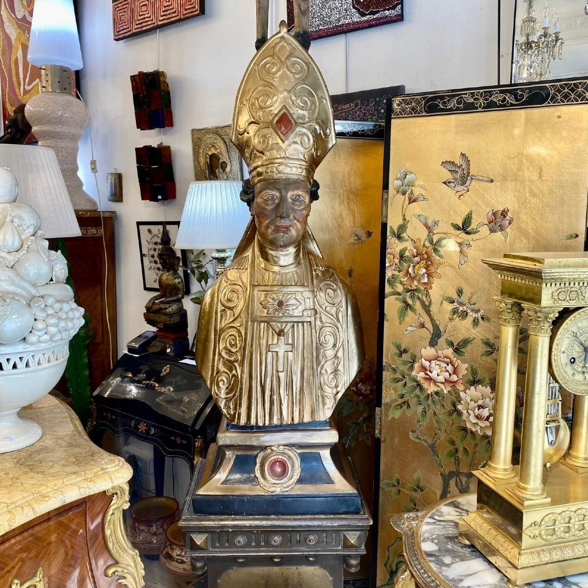 Late 17th Century Reliquary Bust Of A Bishop In Gilded Wood photo buy