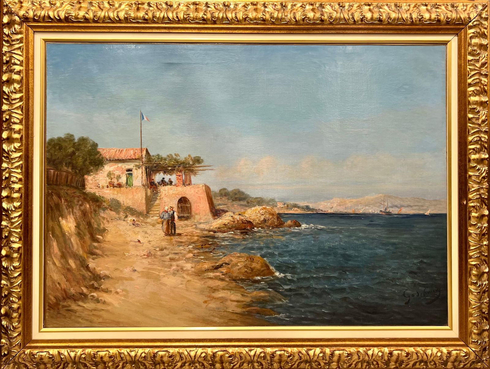 19th Century Oil Painting Of A French Coast By Emile Godchaux (1860 1938) photo vinterior