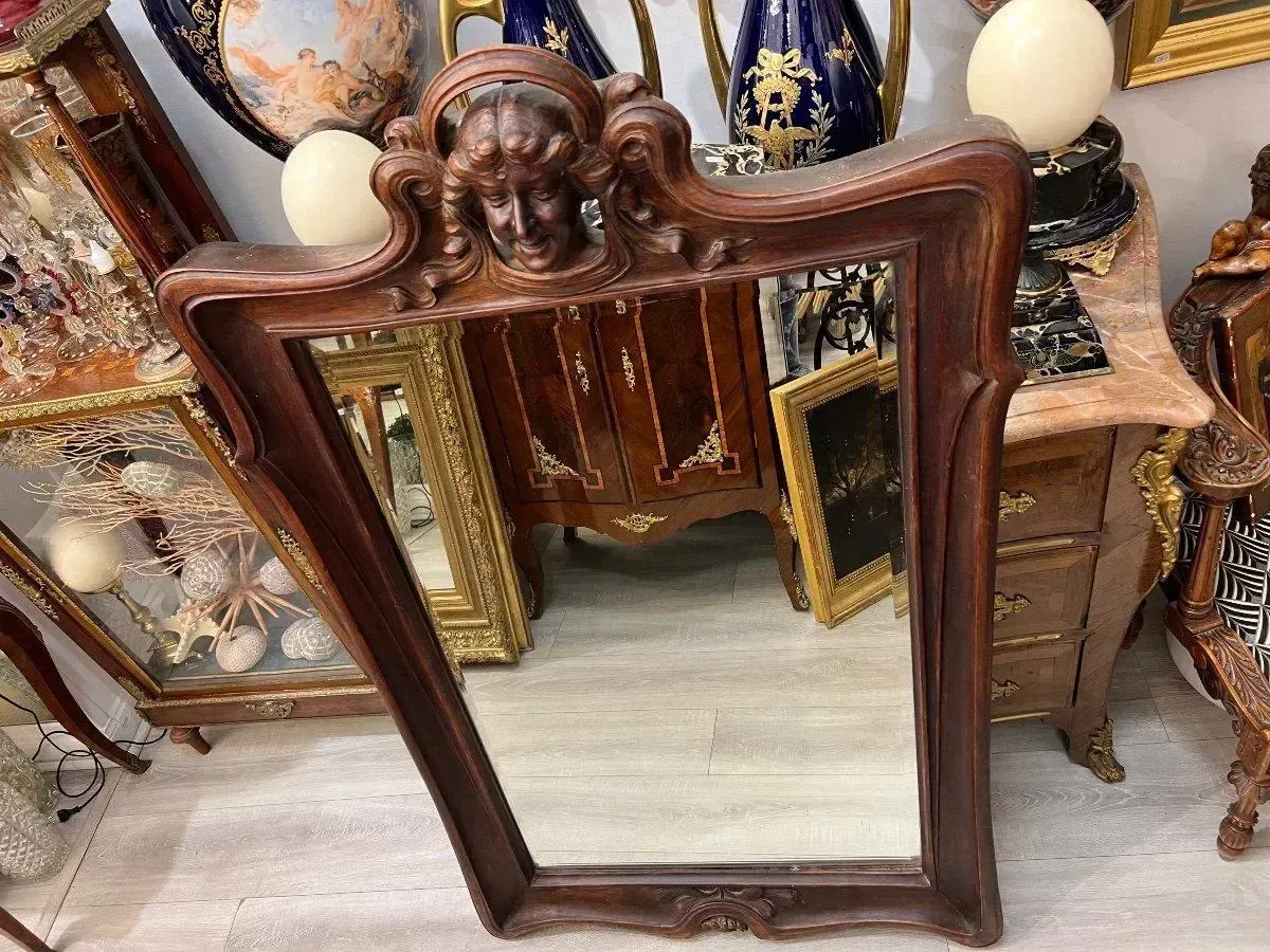 Art Nouveau Mirror In Solid Mahogany, In The Style Of Eugene Vallin photo furniture