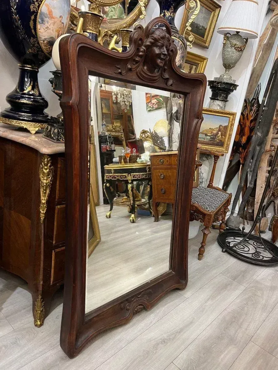 Art Nouveau Mirror In Solid Mahogany, In The Style Of Eugene Vallin photo for sale