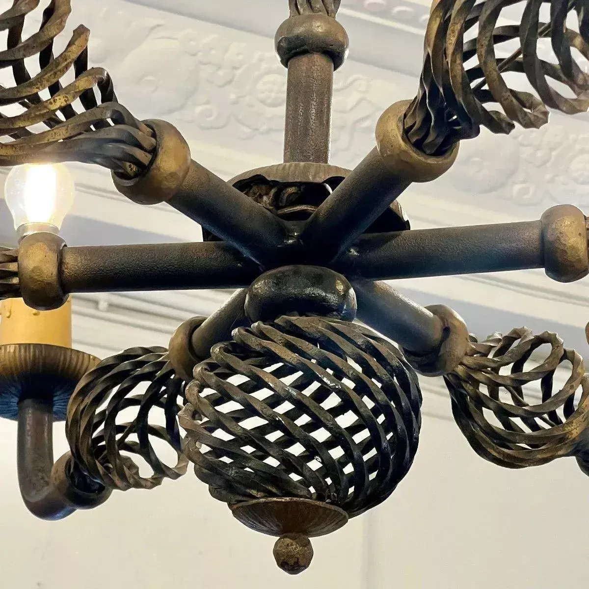 Art Deco Wrought Iron Chandelier With Six Arms, 1940 photo furniture