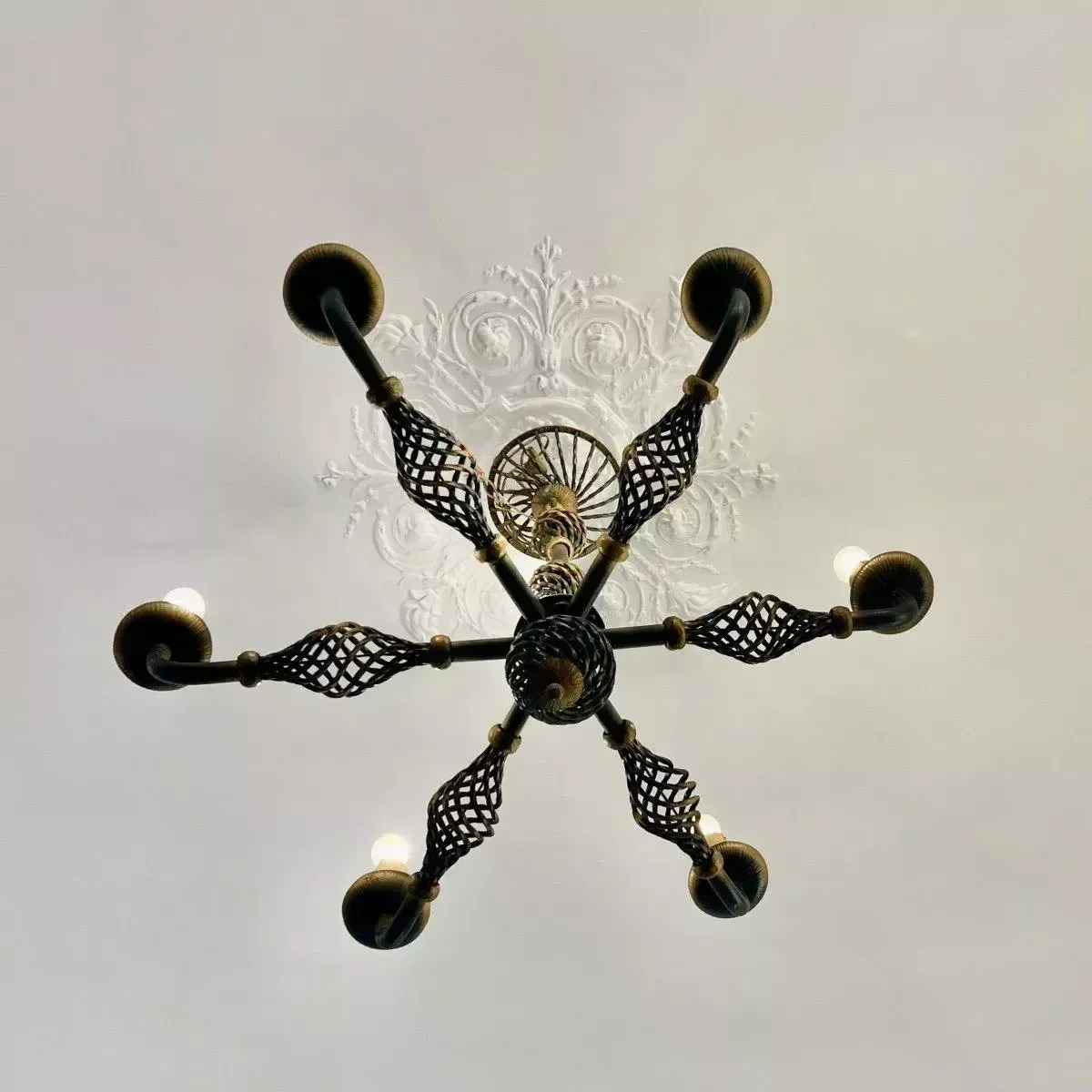 Art Deco Wrought Iron Chandelier With Six Arms, 1940 photo for sale