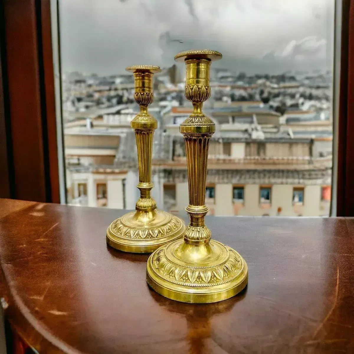 Pair Of Gilt Bronze Candlesticks From The Bourbon Restoration Period photo vinterior