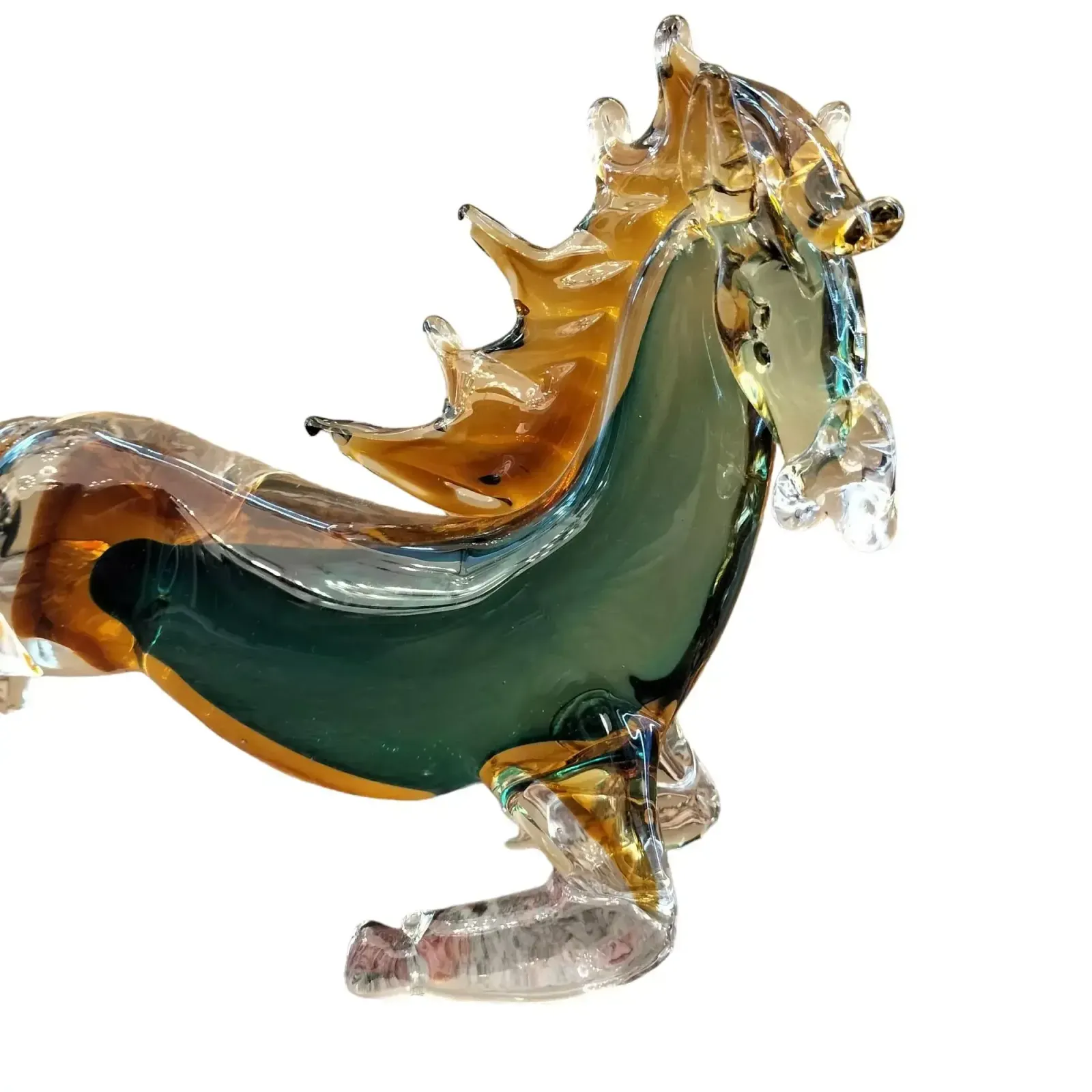 20th Century Green And Orange Horse Sculpture In Blown Murano Glass From Venice photo vinterior