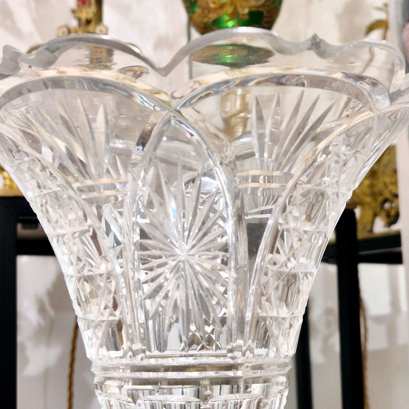 Baccarat Cut Crystal Centerpiece Mounted On Chiseled Gilt Bronze, 19th Century photo for sale
