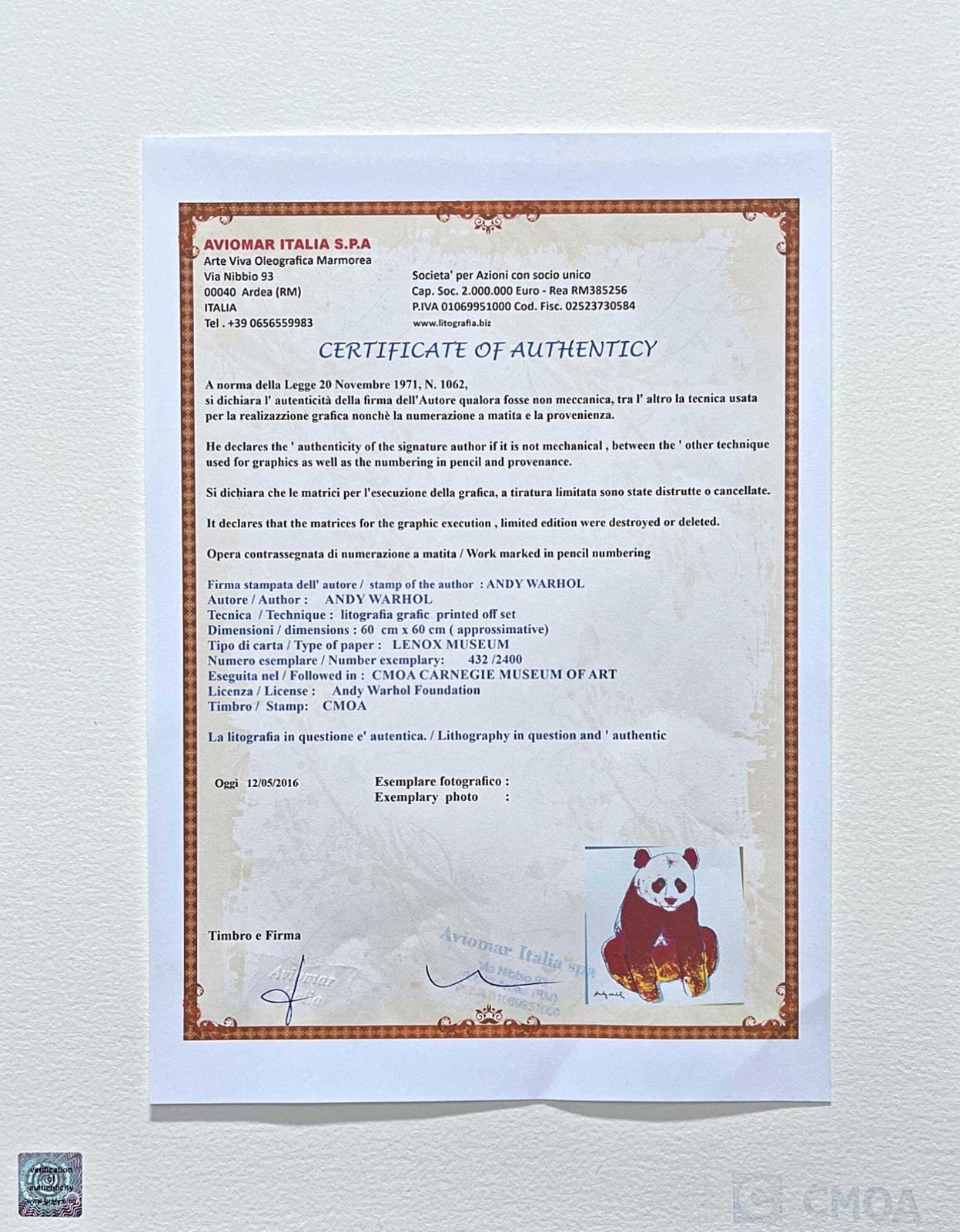 Andy Warhol (After)   Giant Panda   Signed, Certificate, Limited Edition 432/2400, 60 X 60 Cm, photo 454.0