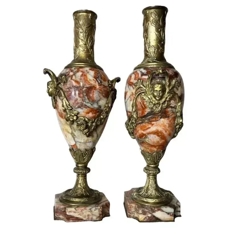 19th Century Pair Of Large Cassolettes With Mascarons In Violet Breccia Marble photo buy