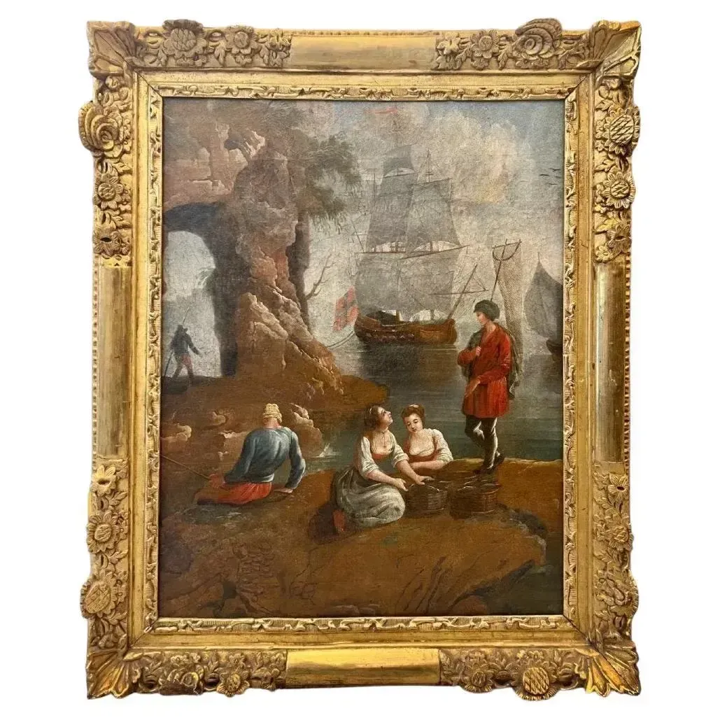 18th Century Seascape Painting In The Style Of Claude Joseph Vernet photo vinterior