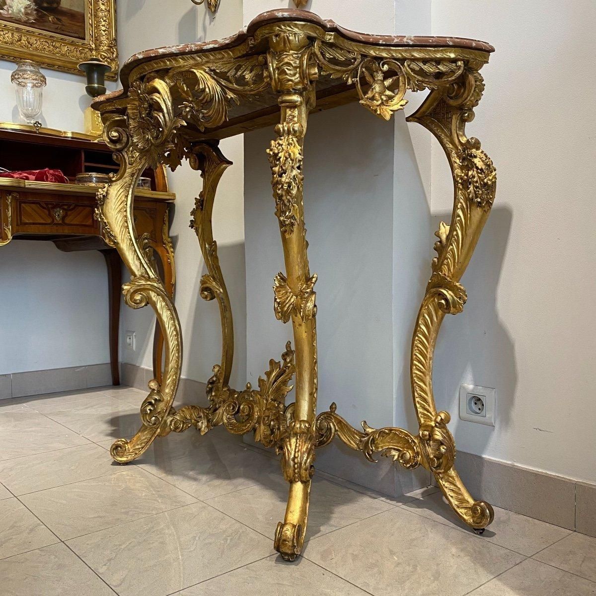 19th Century Louis XV Gilt Wood Console Table With Marble Top photo for sale