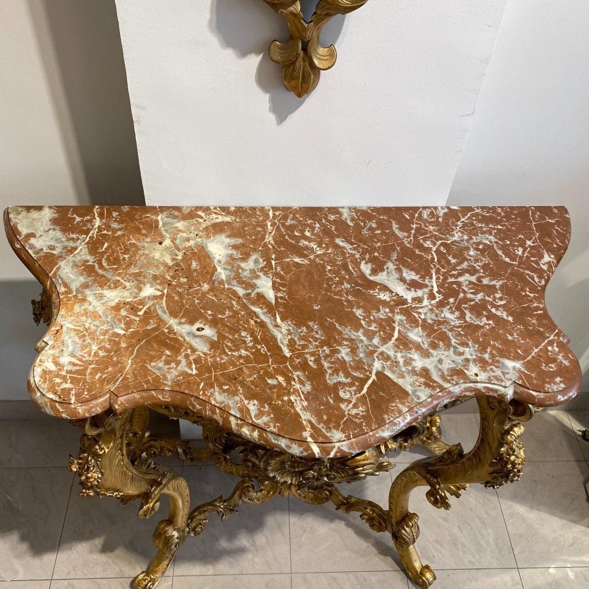 19th Century Louis XV Gilt Wood Console Table With Marble Top photo Furniture
