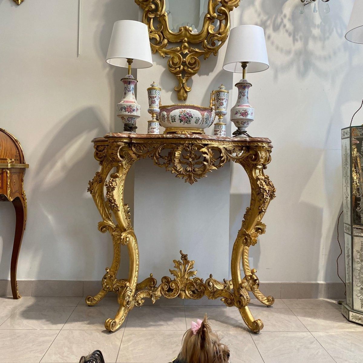 19th Century Louis XV Gilt Wood Console Table With Marble Top photo 5355.0