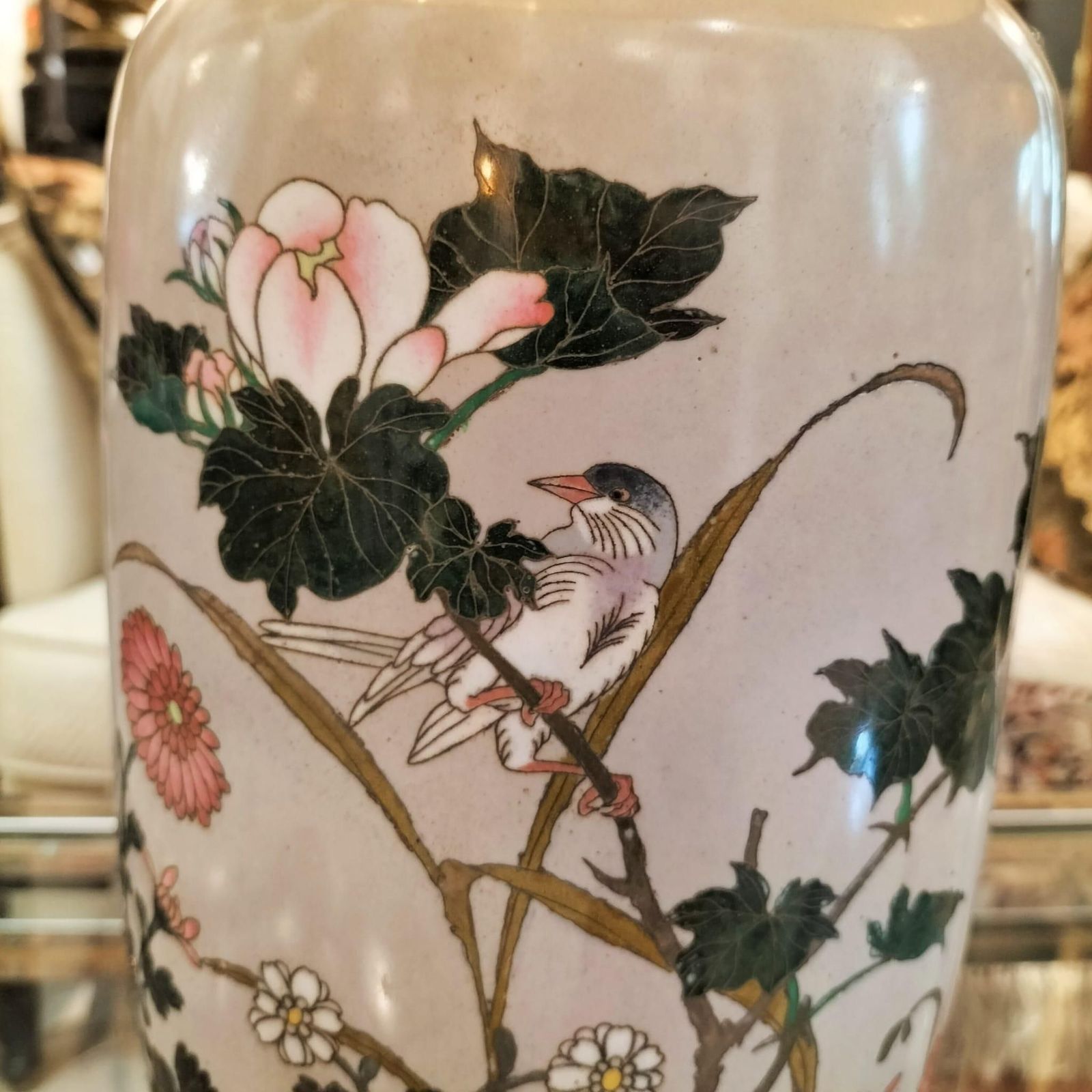Pair Of Japanese Large Cloisonné Enamel Lamps , 19th Century photo for sale