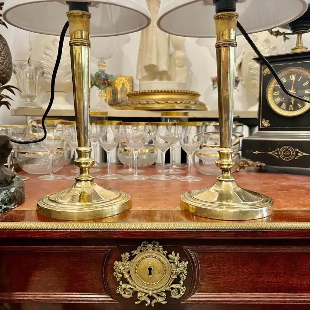 Early 19th Century Pair Of Louis XVI Directoire Style Candlestick Lamps photo Lighting