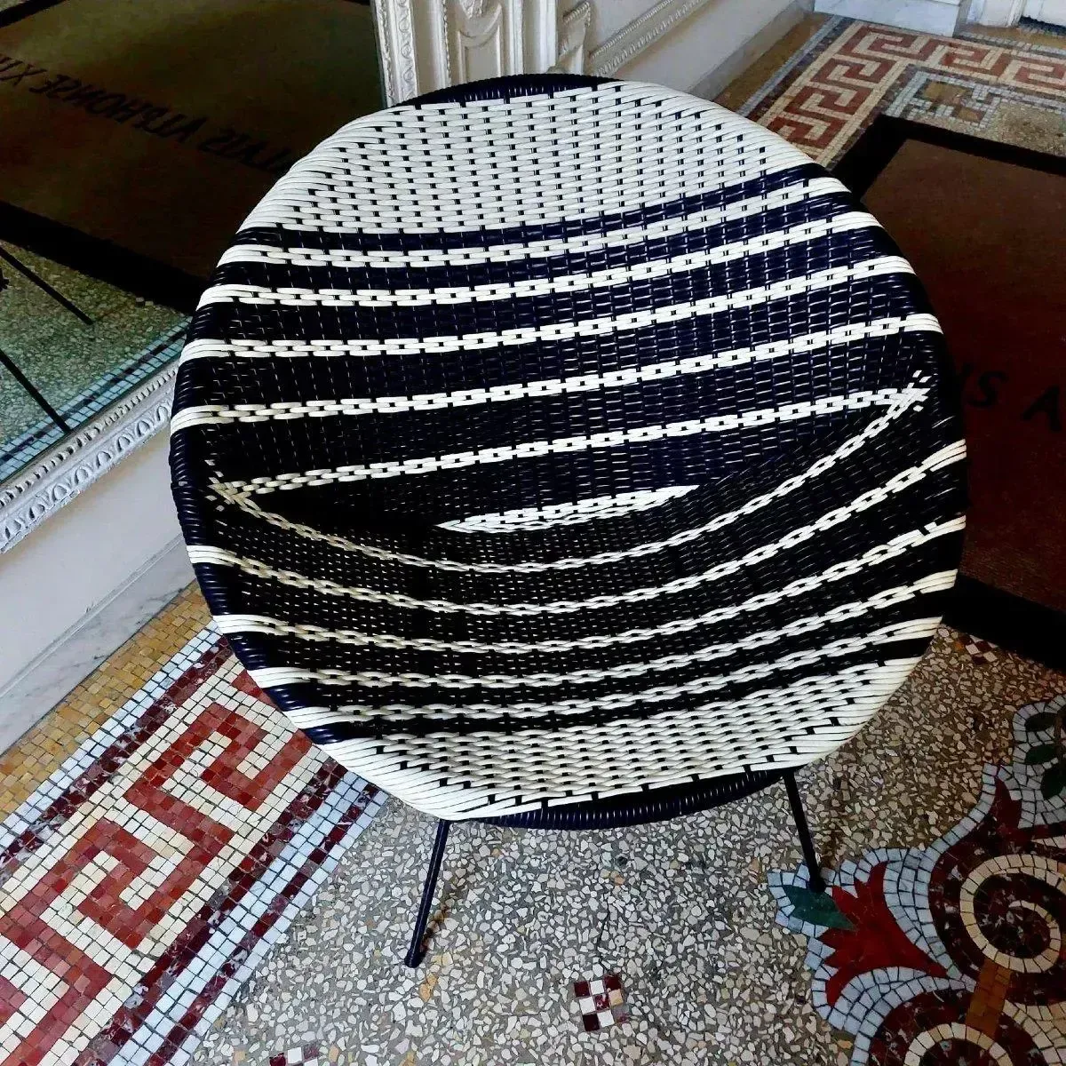 1950s Pair Of Black & White Woven Vinyl Satellite Lounge Chairs