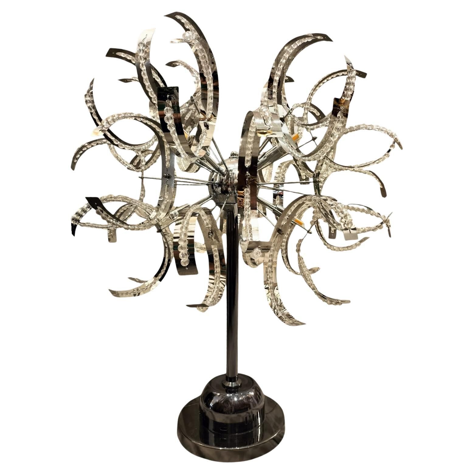Big Mid Century Modern Lamp In Chrome Metal And Glass, 1970s