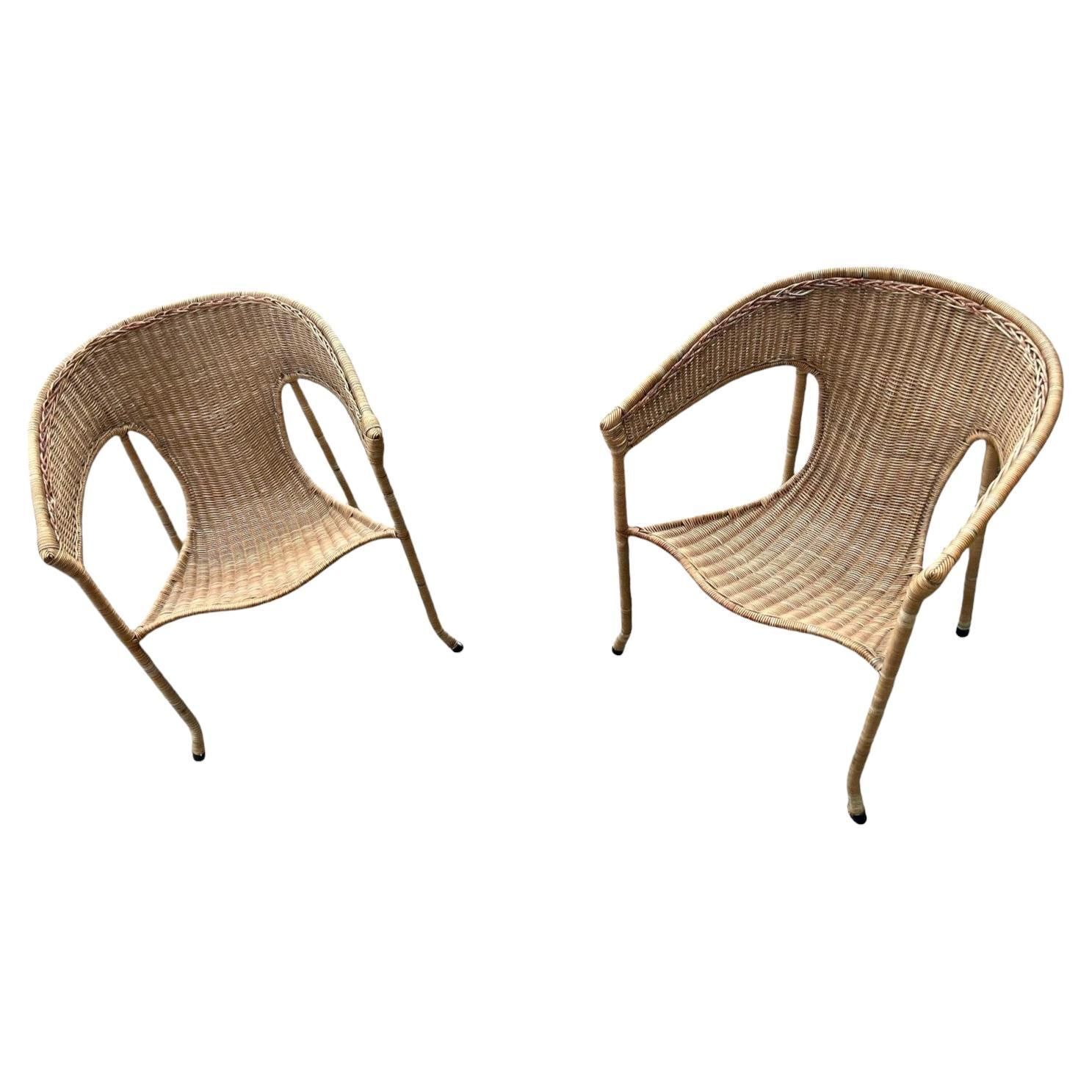 Mid Century Modern Pair Of Wicker Armchairs By Francis Mair photo buy