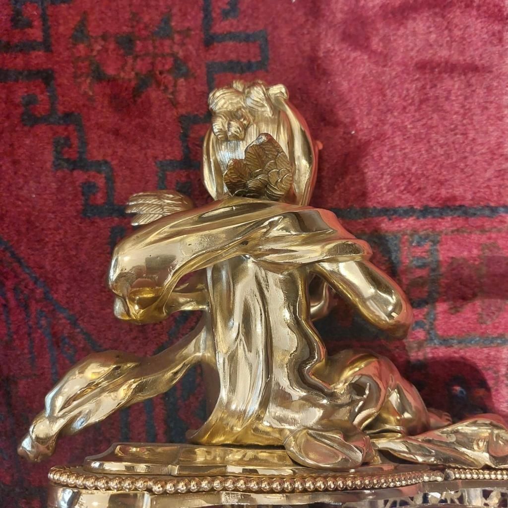 photo for sale 19th Century Pair Of Putti Andirons In Gilt Bronze