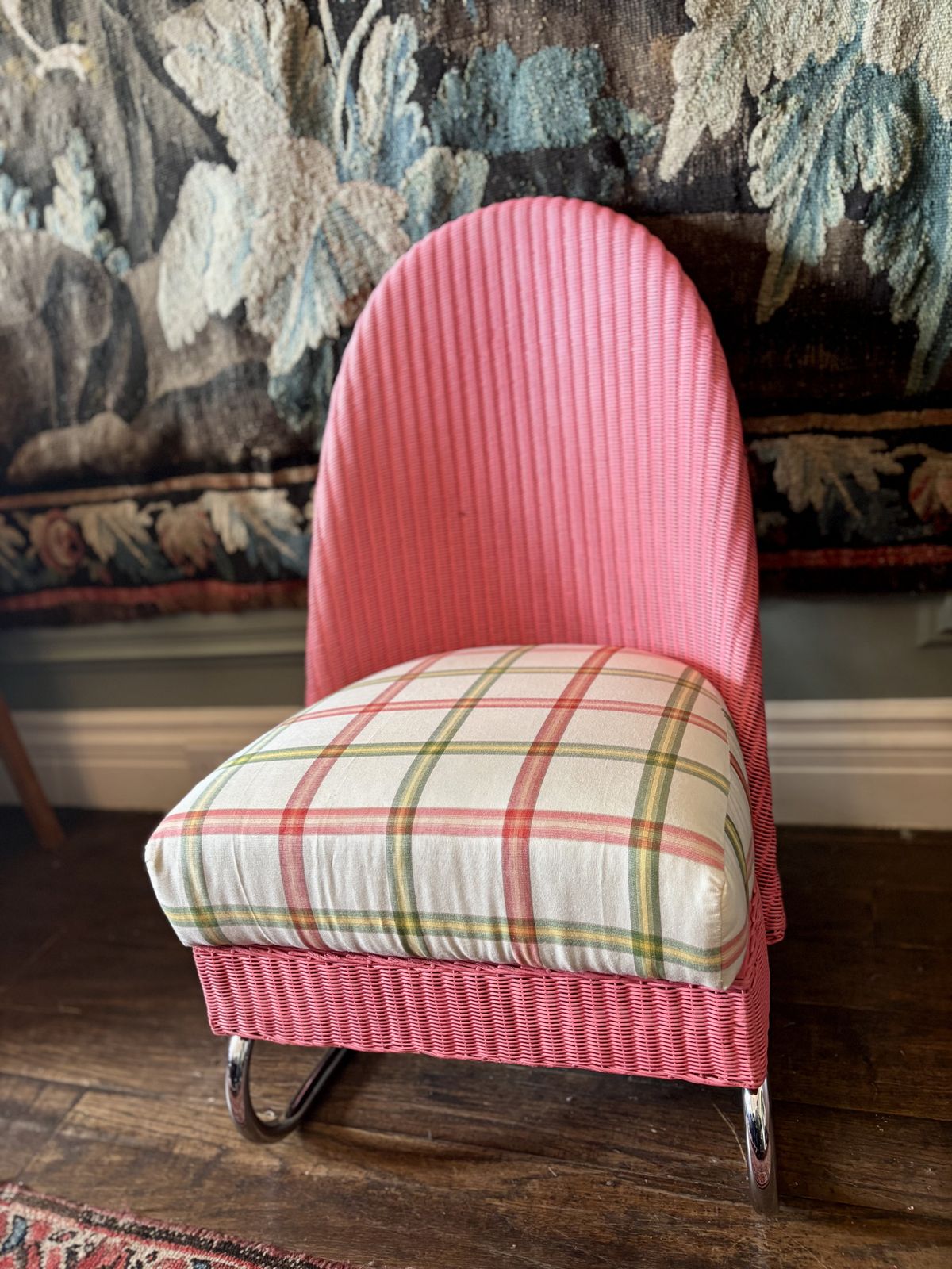 Antique Lloyd Loom Style  Pink Chair With Sprung Seat photo furniture