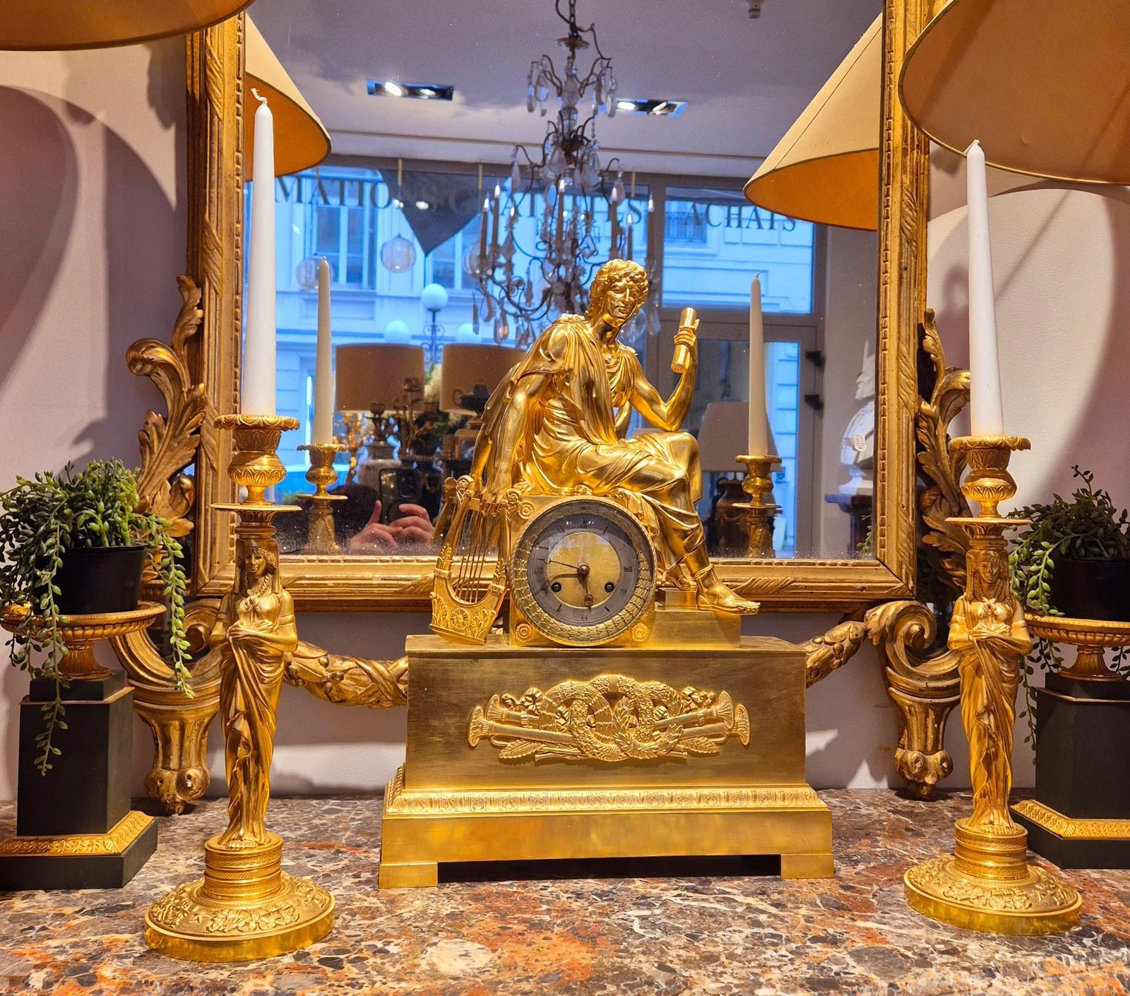 photo for sale Pair Of Gilt Bronze Retour D`egypte Candlesticks, Empire Period, 19th Century