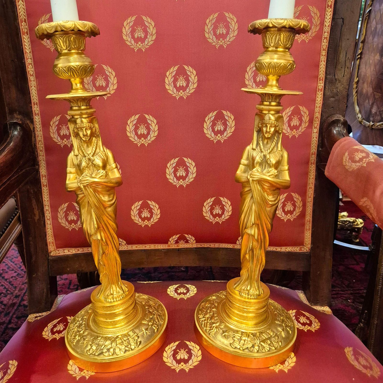 photo vinterior Pair Of Gilt Bronze Retour D`egypte Candlesticks, Empire Period, 19th Century