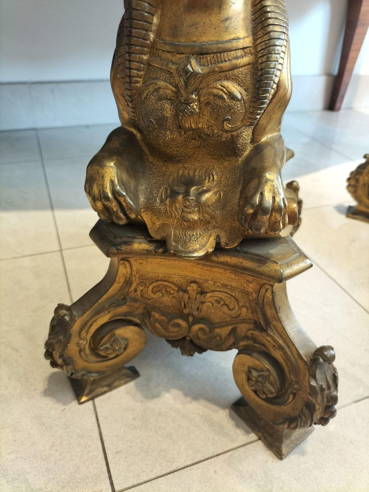 Pair Of 19th Century Gilt Bronze Fire Dogs In The Ancient Egyptian Style photo vinterior