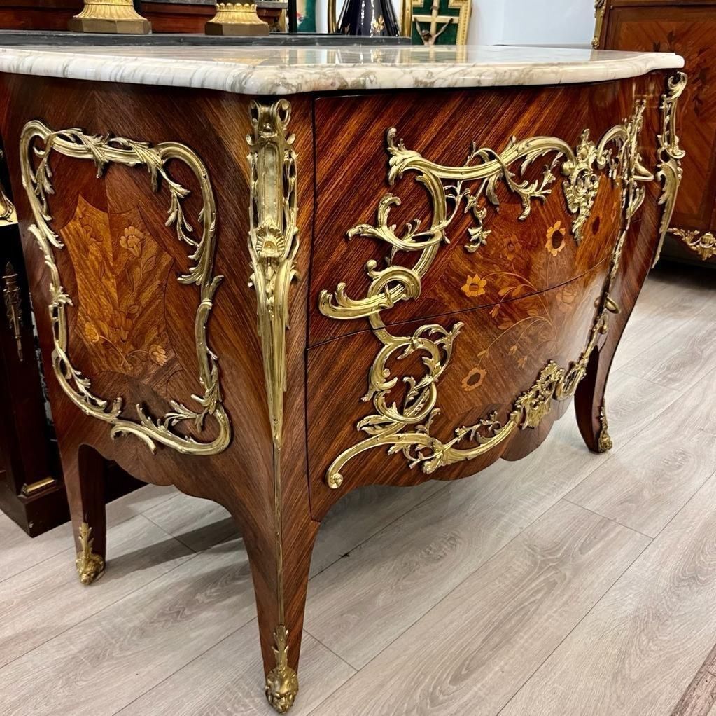 20th Century Louis XV Style Ceremonial Commode In Marquetry And Marble Top photo buy