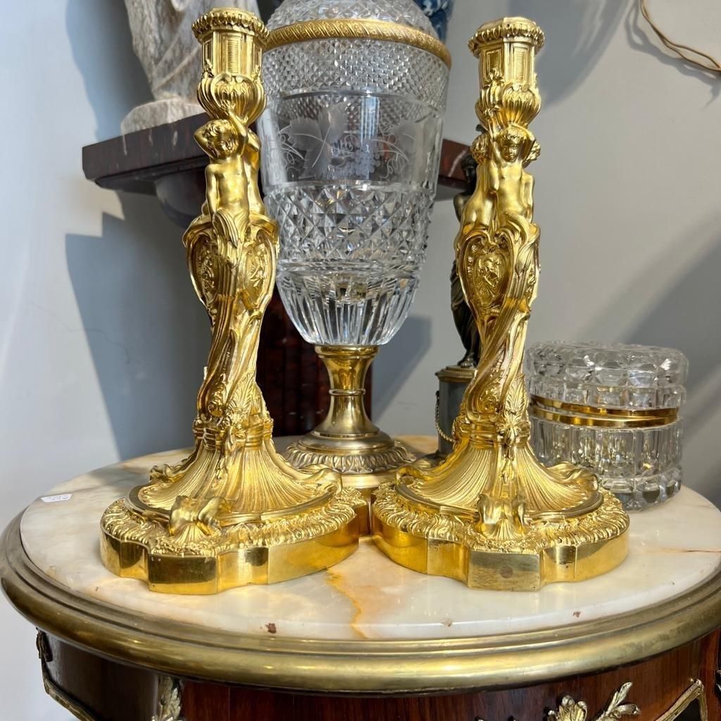19th Century Gilt Bronze Candleholders, In The Style Of Ernest Meissonier photo vintage