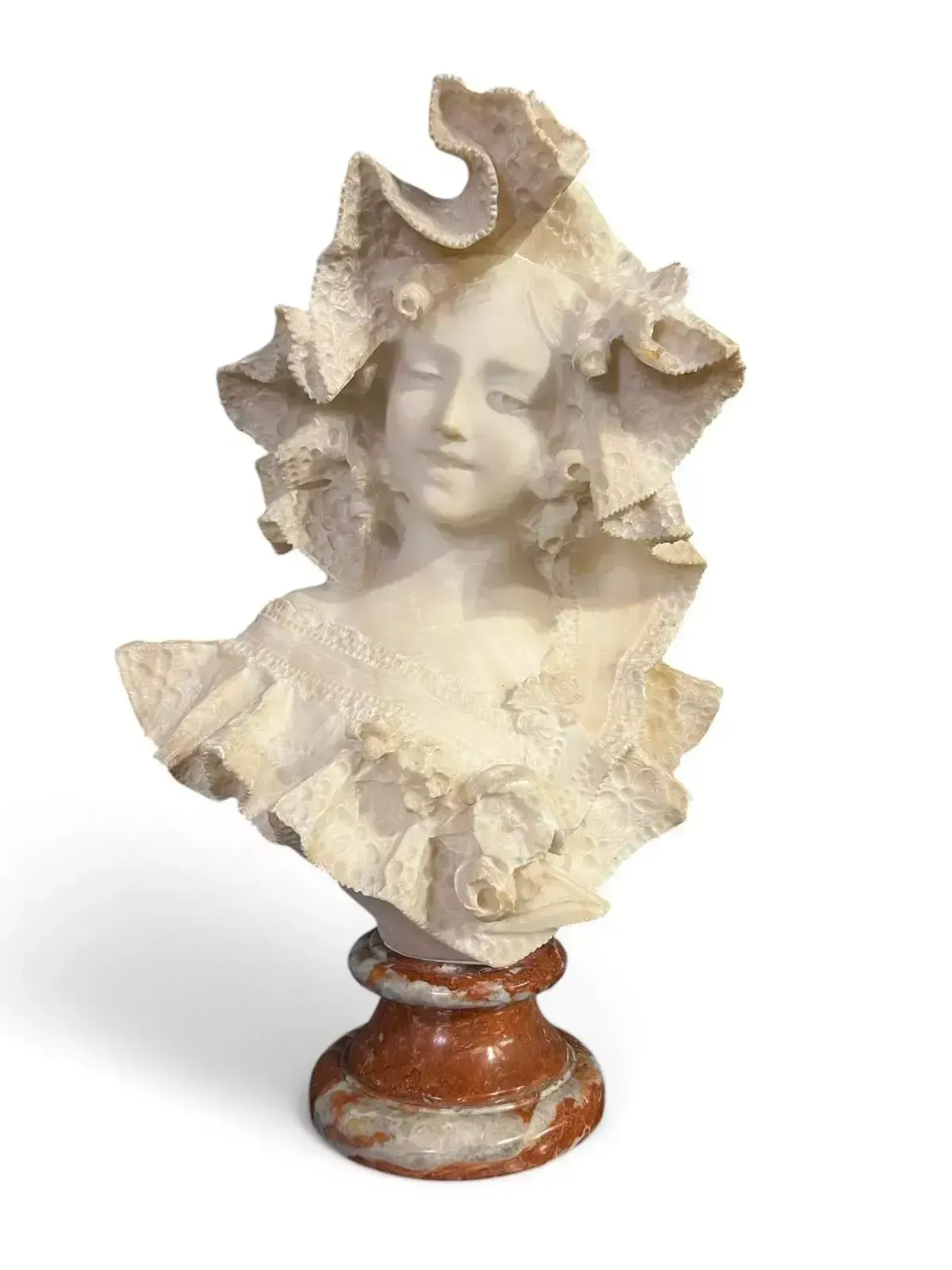 19th Century Bust Of A Young Lady In White Marble By Flli Romanelli photo 3438.0