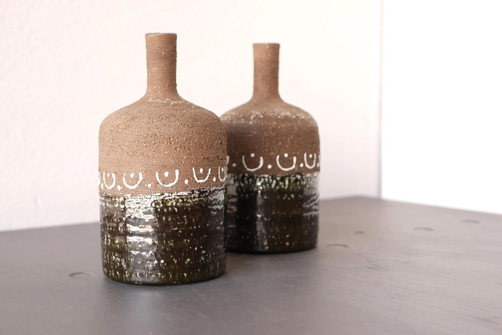 Mid Century Modern Scandinavian Brutalist Art Pottery Vases By Nittsjö Sweden photo furniture