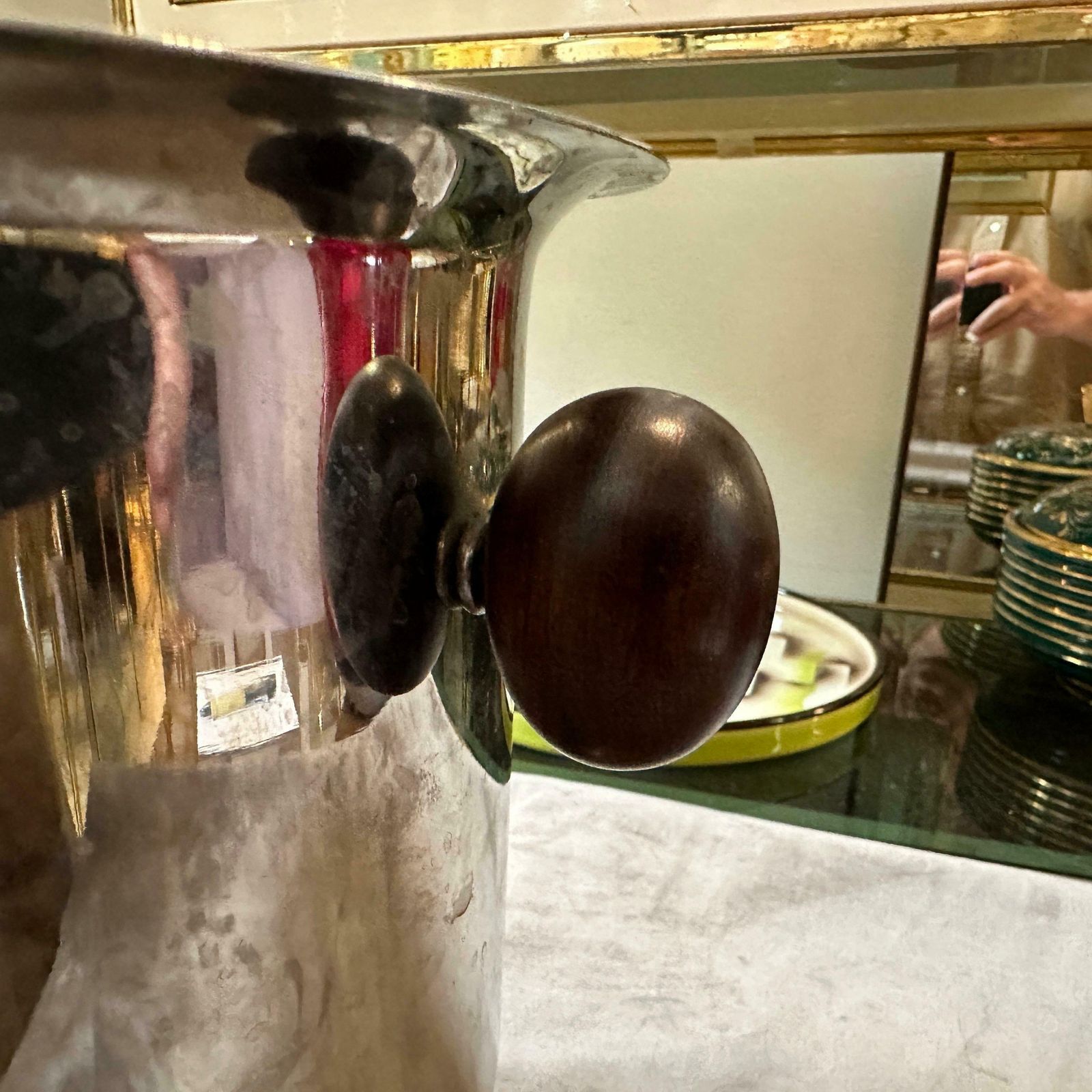 1970s Modern Silver Plated Metal Body And Wood Handles Italian Wine Cooler photo Home Decor