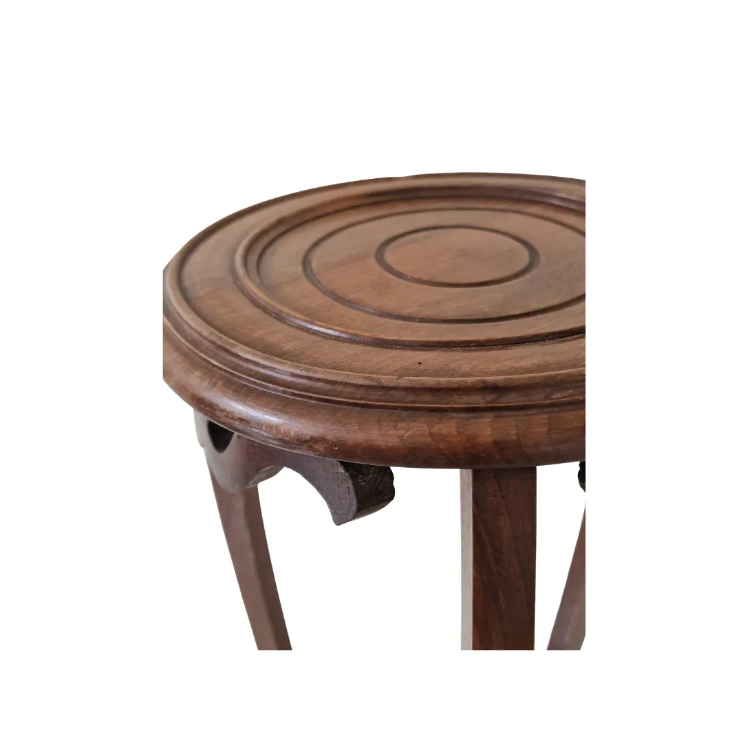 photo furniture Antique French Compact Curved Leg Round Top Wooden Plant Stand With Decorative Carving Detail