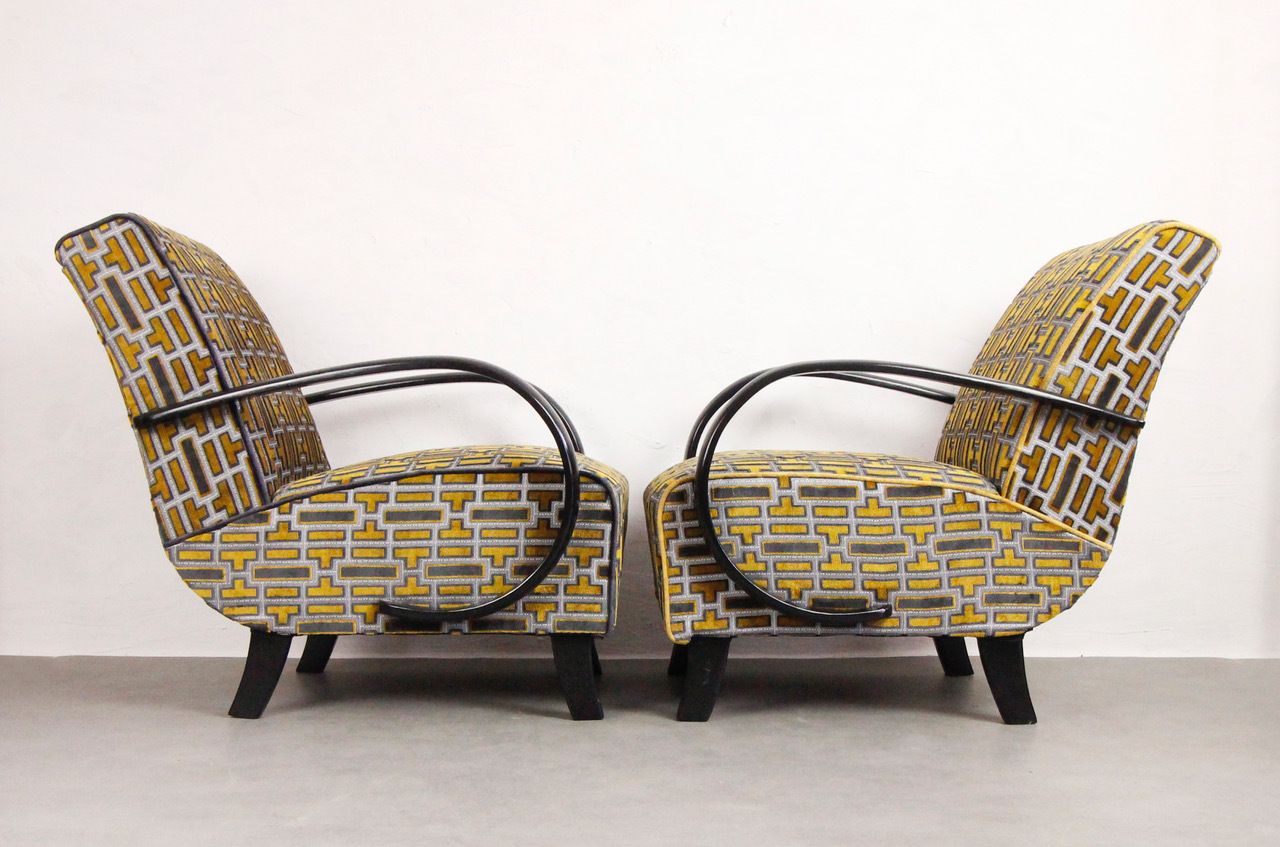 photo vintage Armchairs "Gold Tetris" From 1935 By Jindrich Halabala