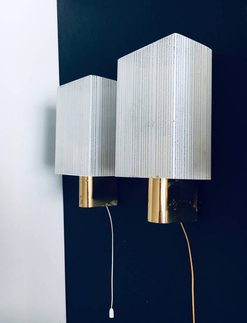 Midcentury Design Brass & Glass Sconce Wall Lamp Set, France 1960's photo buy