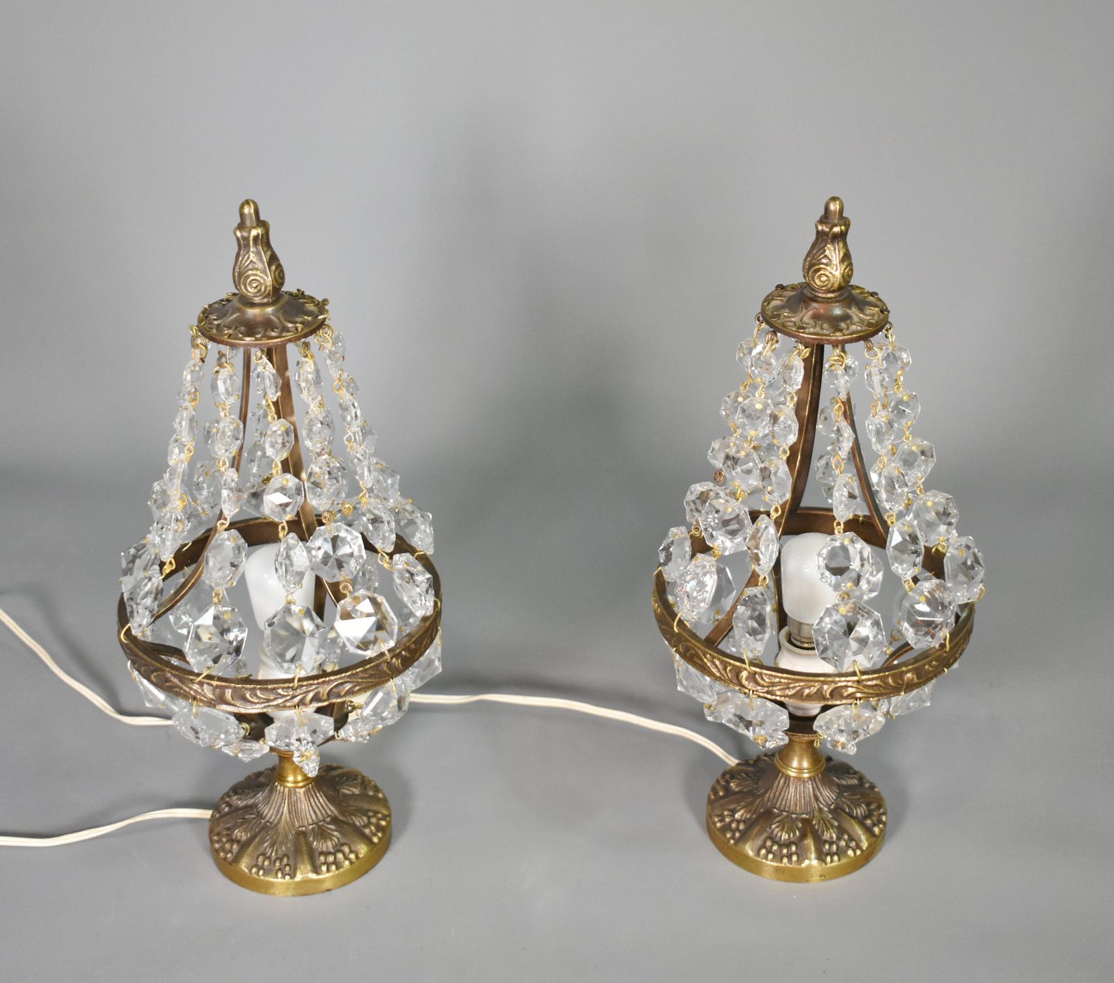 Pair Of French Mid Century Cut Glass Table Lamps Empire Style photo 420.0