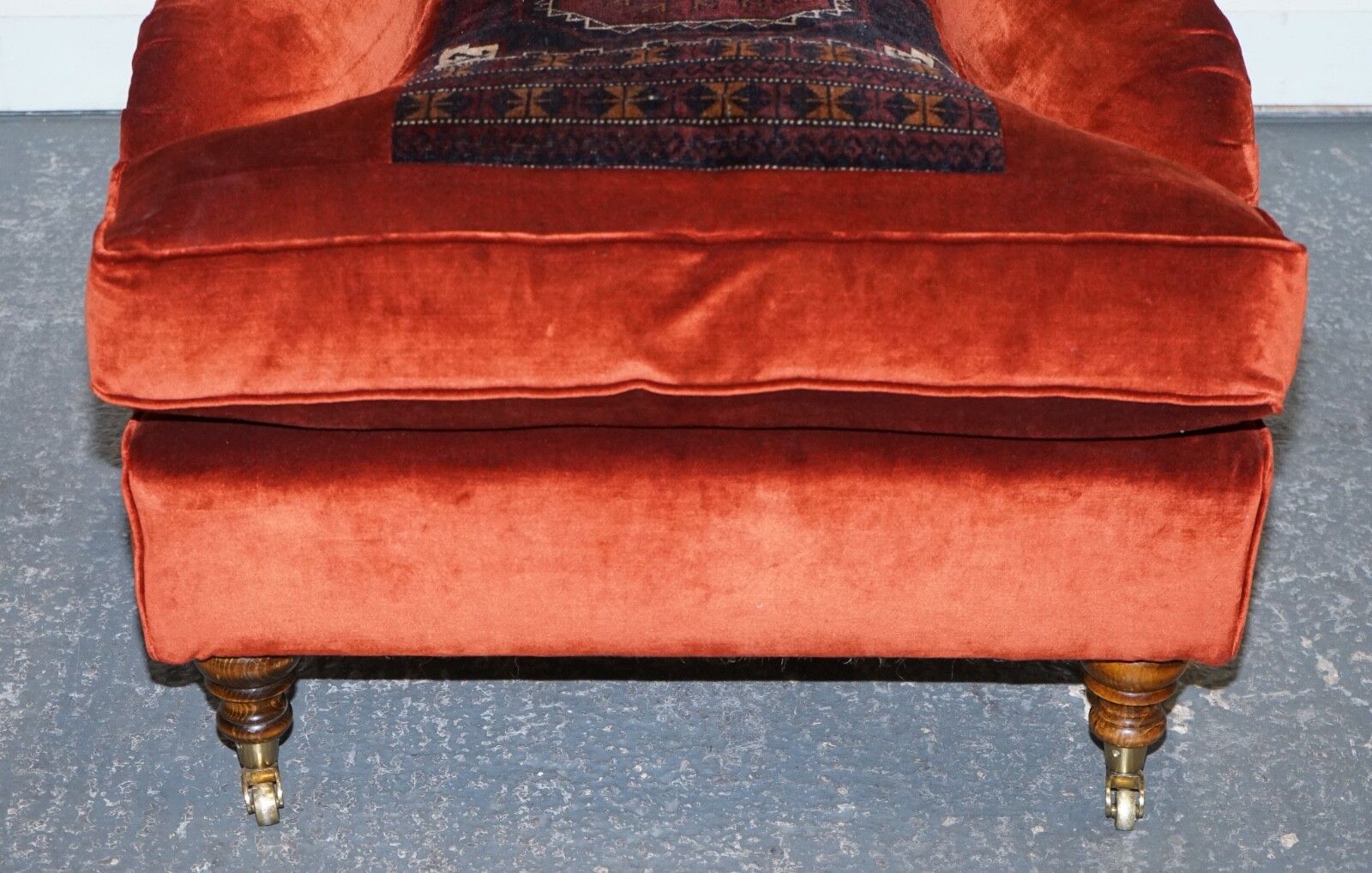 Vintage Red Velvet & Aztec Kilim Upholstered Howard George Smith Style Armchair photo vintage