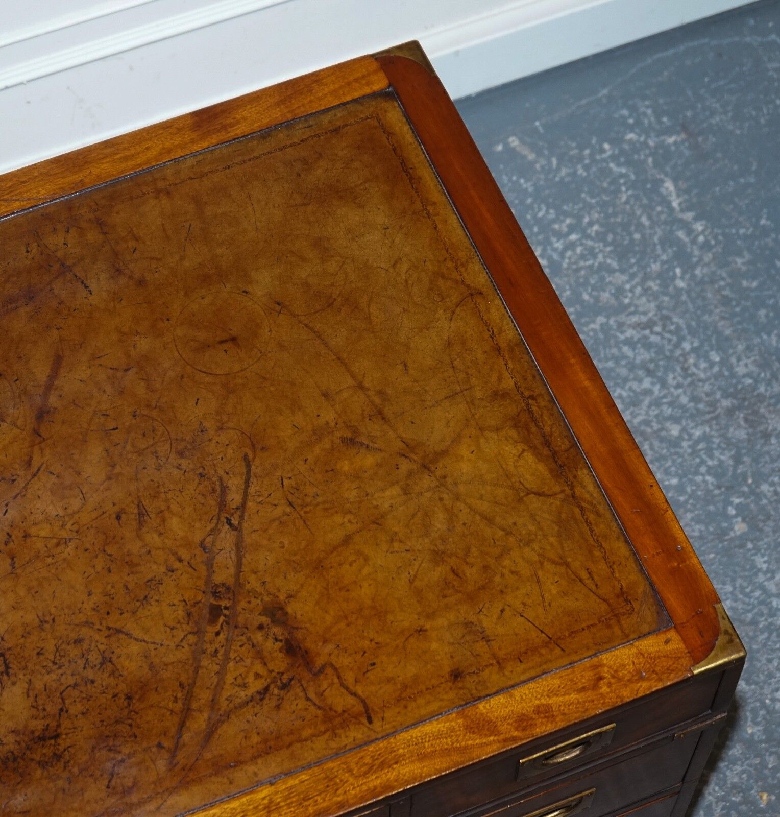 photo for sale Fully Restored Bevan Funnell Military Campaign Twin Pedestal Desk Brown Leather