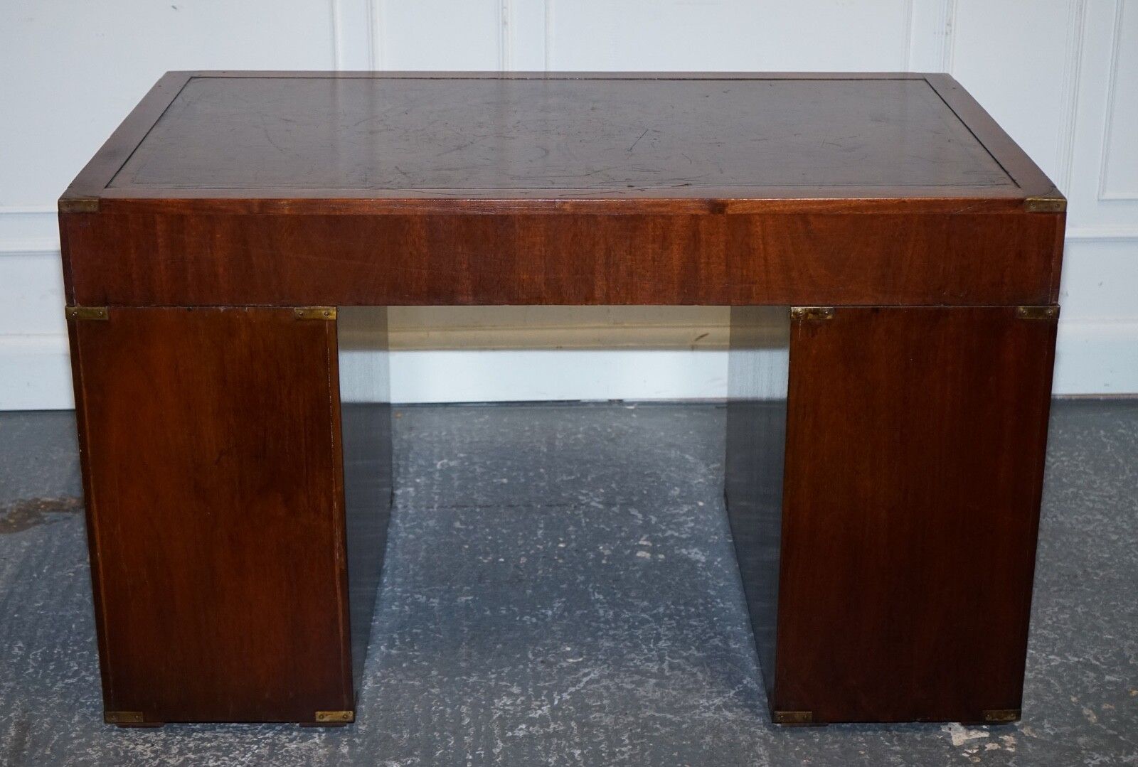2450.0 Fully Restored Bevan Funnell Military Campaign Twin Pedestal Desk Brown Leather photo
