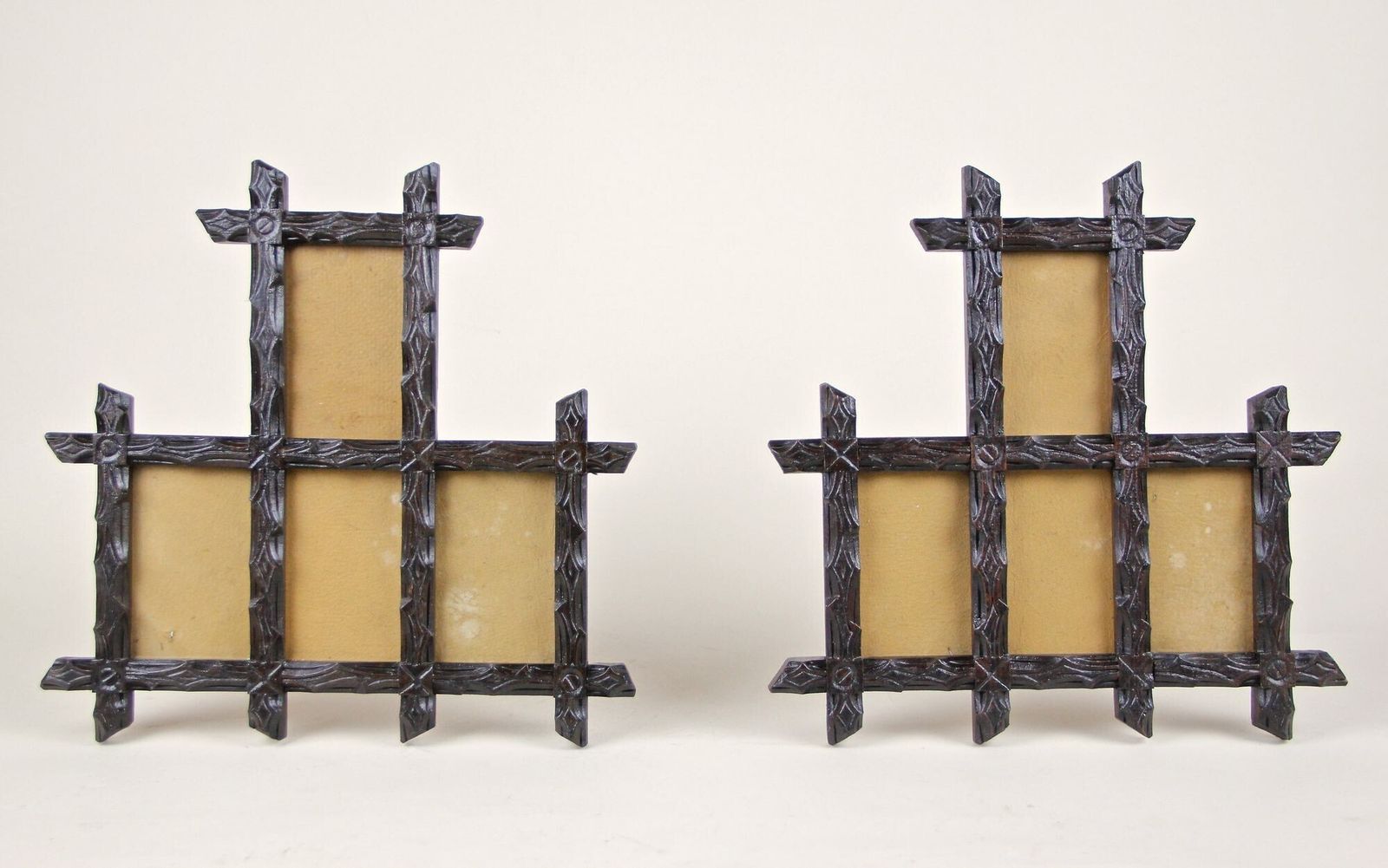 Pair Of 19th Century Rustic Black Forest Photo Frames, Handcarved, At, Circa 1880