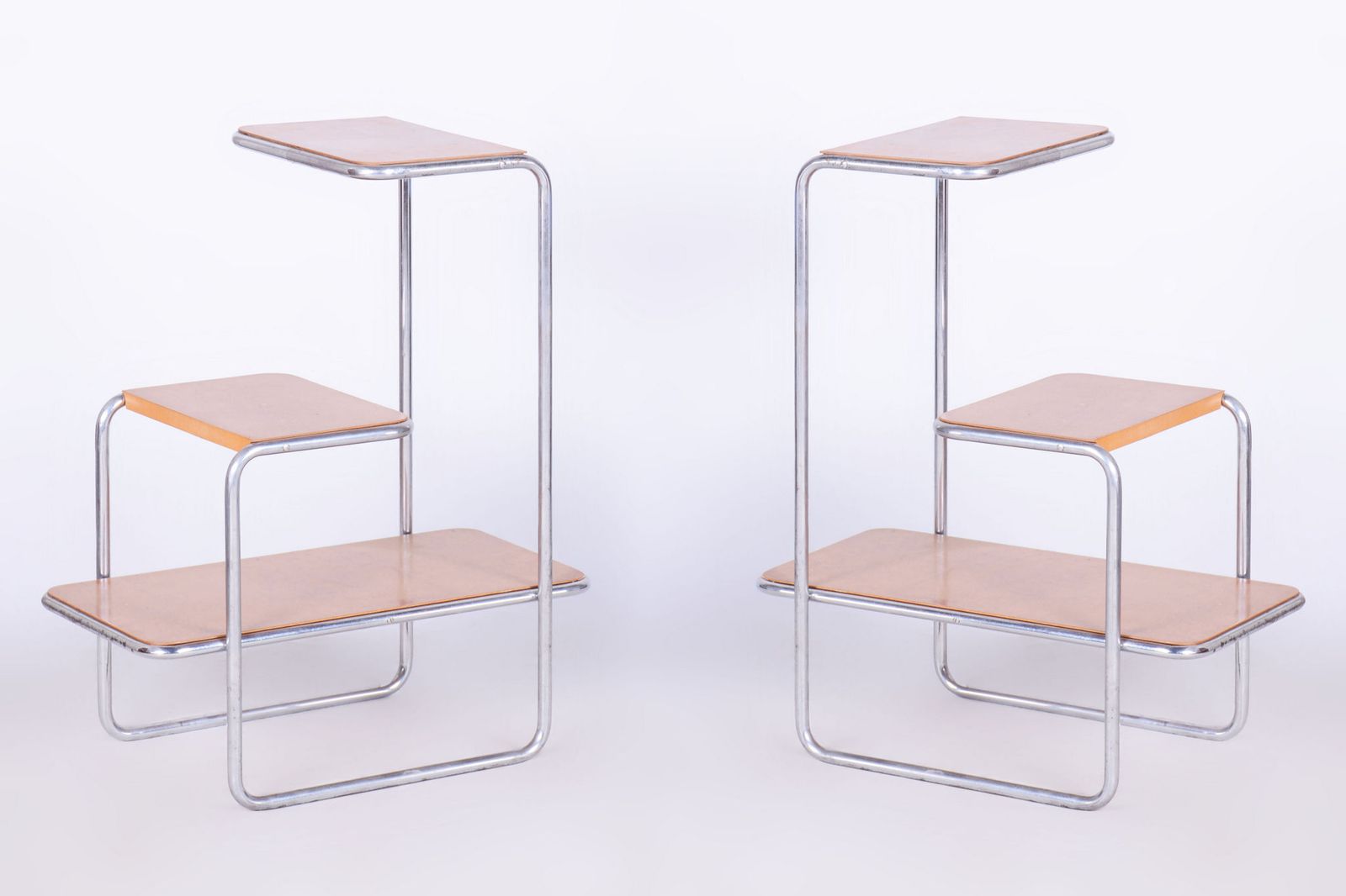 Restored Bauhaus Etagere, By A. Beck, Robert Slezak, Birch, Chrome, Czech, 1930s photo vinterior