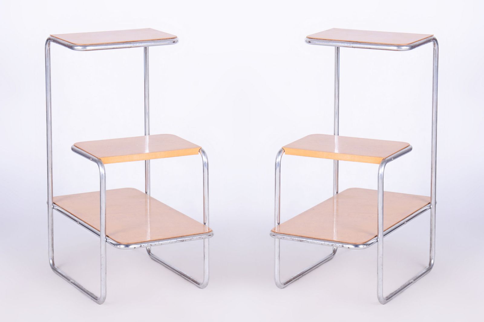 photo vinterior Restored Bauhaus Etagere, By A. Beck, Robert Slezak, Birch, Chrome, Czech, 1930s