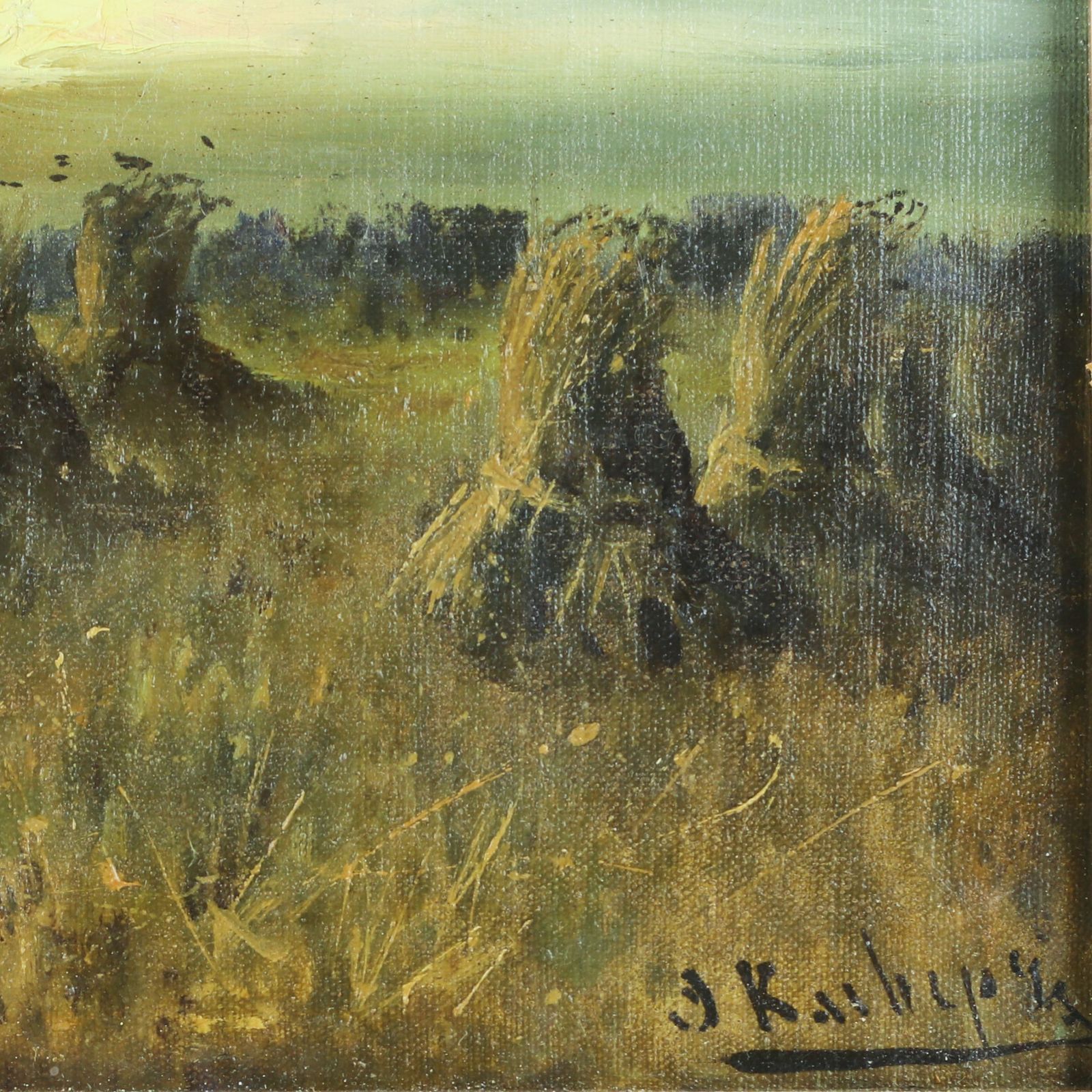 Landscape With Haycocks At Sunset. J. Klever. Russia, Late 19th photo for sale