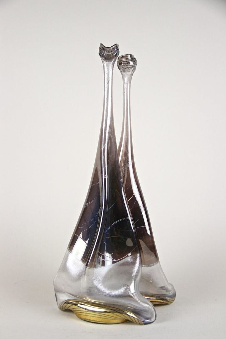 20th Century Abstract Two Necked Glass Vase, Signed, Germany, Circa 1980 photo vintage