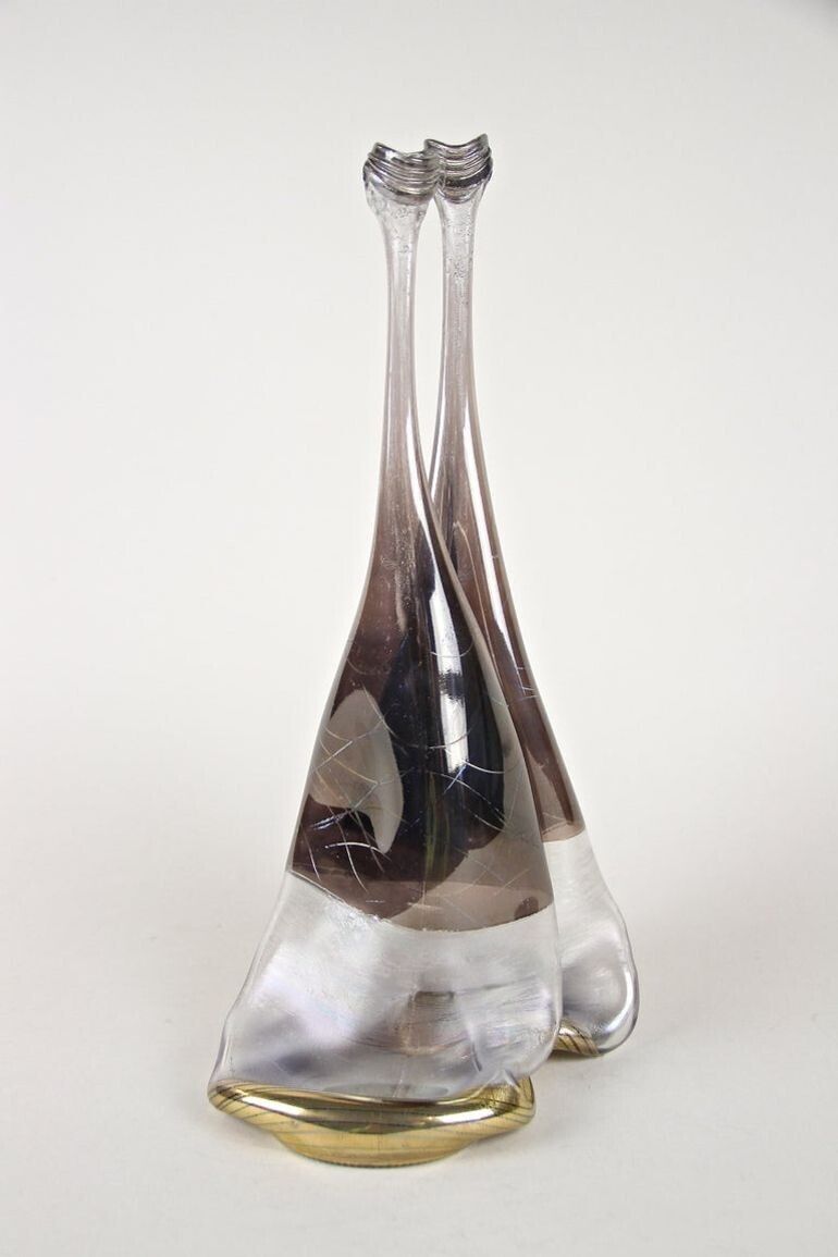 photo vintage 20th Century Abstract Two Necked Glass Vase, Signed, Germany, Circa 1980