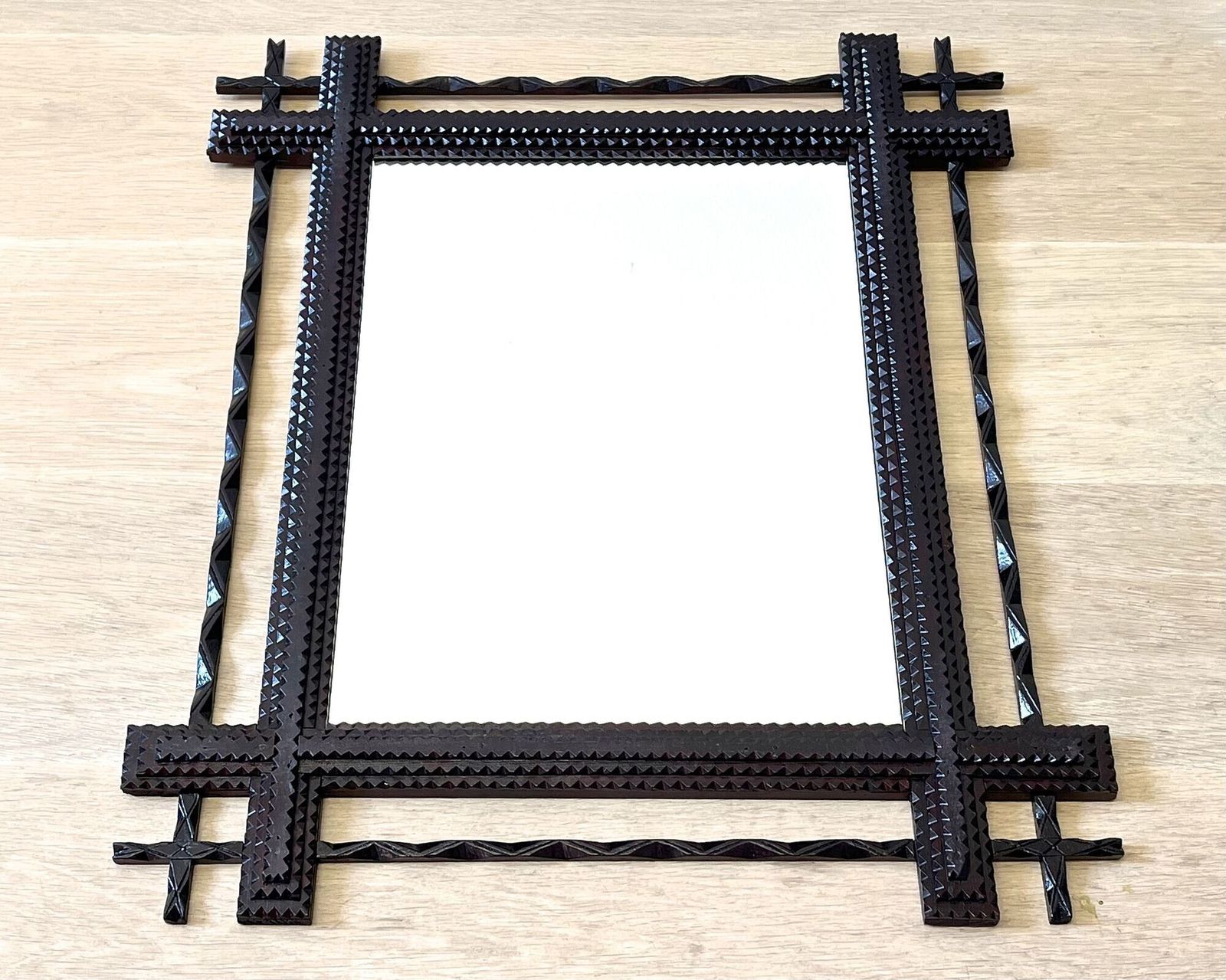 photo furniture 19th Century Rural Tramp Art Wall Mirror, Basswood   Hand Carved, At Circa 1890