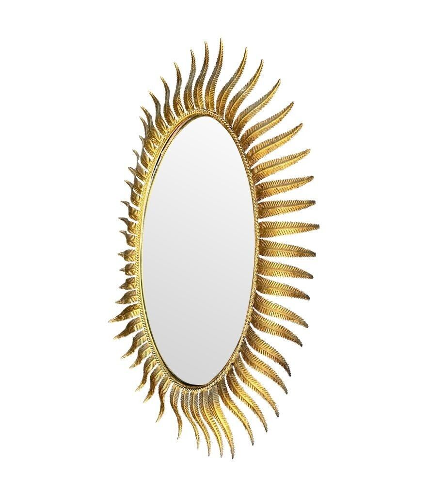 A Wonderful 1950s Gilt Metal Oval Spanish Sunburst, Eyelash Mirror photo for sale