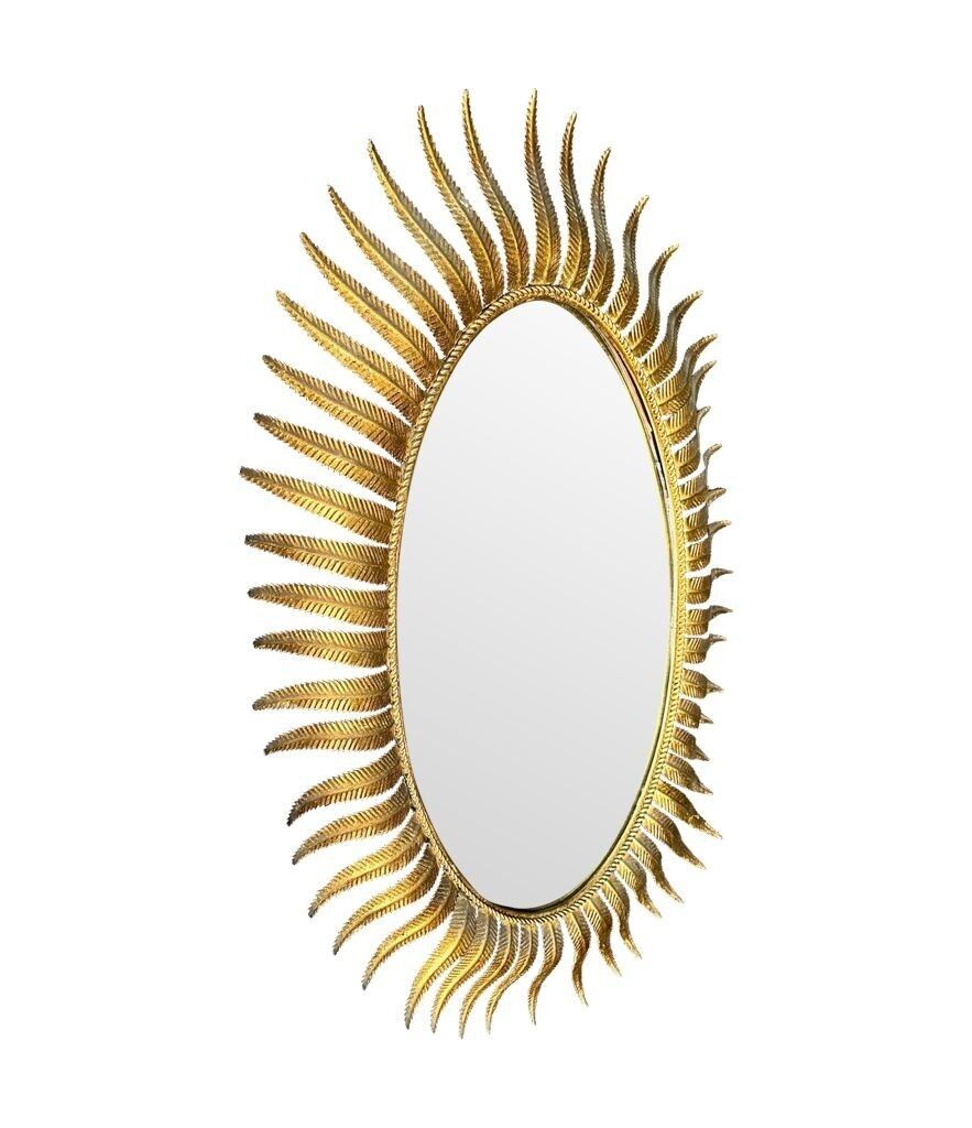 A Wonderful 1950s Gilt Metal Oval Spanish Sunburst, Eyelash Mirror photo vintage