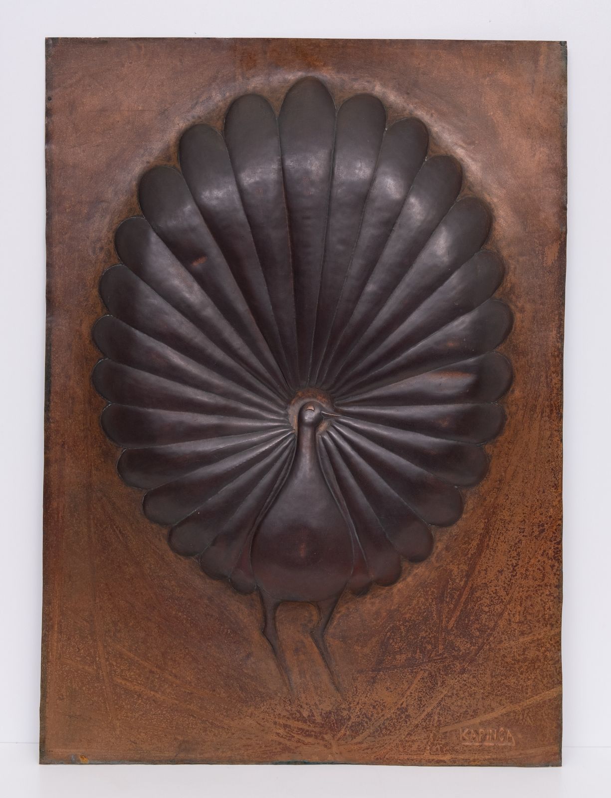 Handmade Peacock Hammered Into A Sheet Of Copper .African 1970s